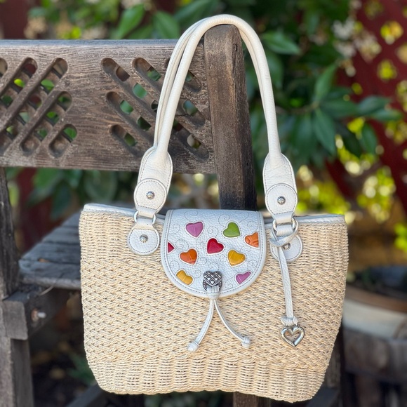 Brighton Handbags - Brighton woven straw shoulder bag|heart details||cream woven shoulder bag
